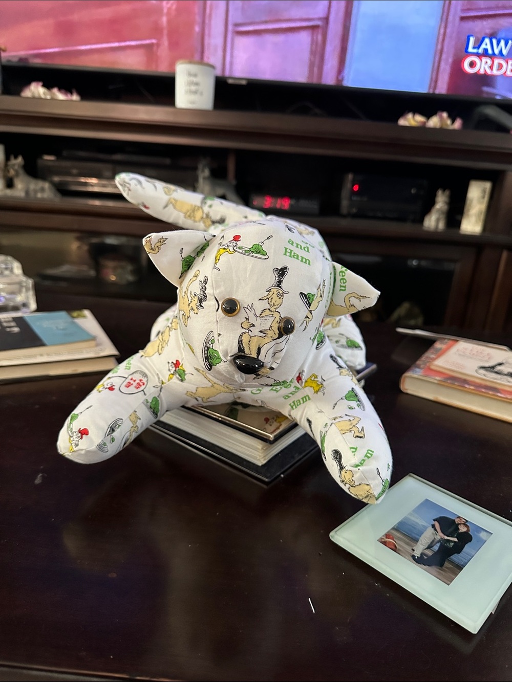 Handcrafted White Dr. Seuss Themed Fabric Cat Plush